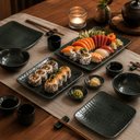 Ver imagem 5 de Conjunto 20 Pçs Mesa Posta Sushi Cerâmica Verde Porto Brasil Travessas Molheiras Ramekins Copos