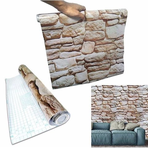 Papel de Parede Kit 6 Unid Autoadesivo Vinilico Pedra Marrom Claro (bsl-42079-1-A-2)