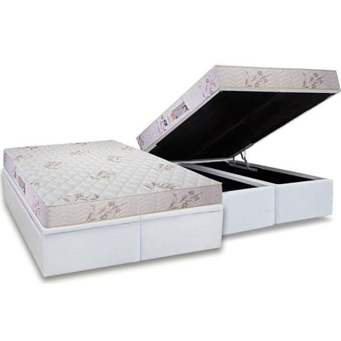 Cama Box Baú Queen: Colchão Espuma D33 Luckspuma Supreme Floral Pró Saúde Duplo + Base CRC