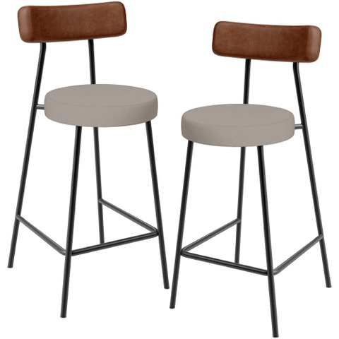 Kit 02 Banquetas Baixa Cozinha Sala Jantar Bancada Milão L02 Couríssimo Marrom Linho Bege - lyam dec