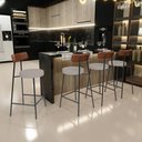 Ver imagem 2 de Kit 02 Banquetas Baixa Cozinha Sala Jantar Bancada Milão L02 Couríssimo Marrom Linho Bege - lyam dec
