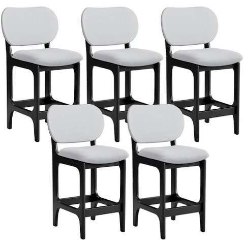 Kit 05 Banquetas Baixa Bar Cozinha E Sala De Jantar Fixa Betta L02 Preto Linho Cinza - Lyam Decor