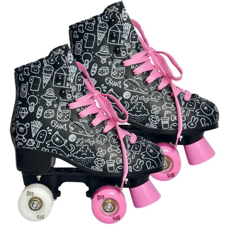 Jogo Skate Infantil Rosa Com Capacete + Patins Roller Rosa M - MOR