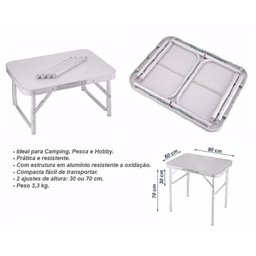 Mesa Camping De Alumínio Dobrável Com Tampo Mdf 90x60 Maleta - 4