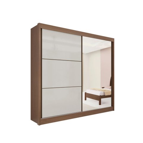 Guarda Roupa Titanium 2 Portas 6 Gavetas com Espelho sem Pés D Doro Castanho/Off White