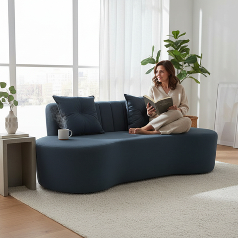 Sofá 2 Lugares Orgânico Curvo Madrid 150cm Bouclé Cinza
