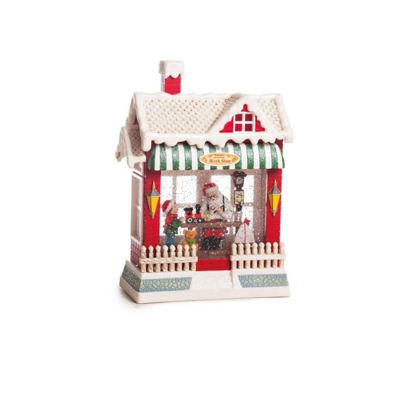 Mini Casinha Nevada Natal Com Papai Noel E Luz 26Cm Vermelho - 1