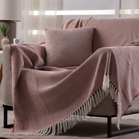Manta Decorativa para Sofá Boho Hebrom Terra Cota Fastlar Manta 100% Algodão 140x150cm