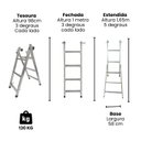 Ver imagem 2 de Mini Escada Extensiva 3x5 Degraus 1,65m Aço 120kg - Color Edition