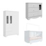 Quarto Bebê Completo Com Berço 3 em 1 Guarda Roupa e Cômoda Peroba MDF Branco - 1
