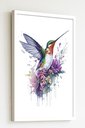 Ver imagem 2 de Quadro Decorativo Beija Flor Flores Lilás - 70x50cm:moldura Branca