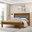 Ver imagem 2 de Cama de Casal Viena com Cabeceira Captonê Veludo Cinza Madeira Castanho
