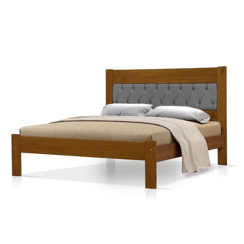 Cama de Casal Viena com Cabeceira Captonê Veludo Cinza Madeira Castanho