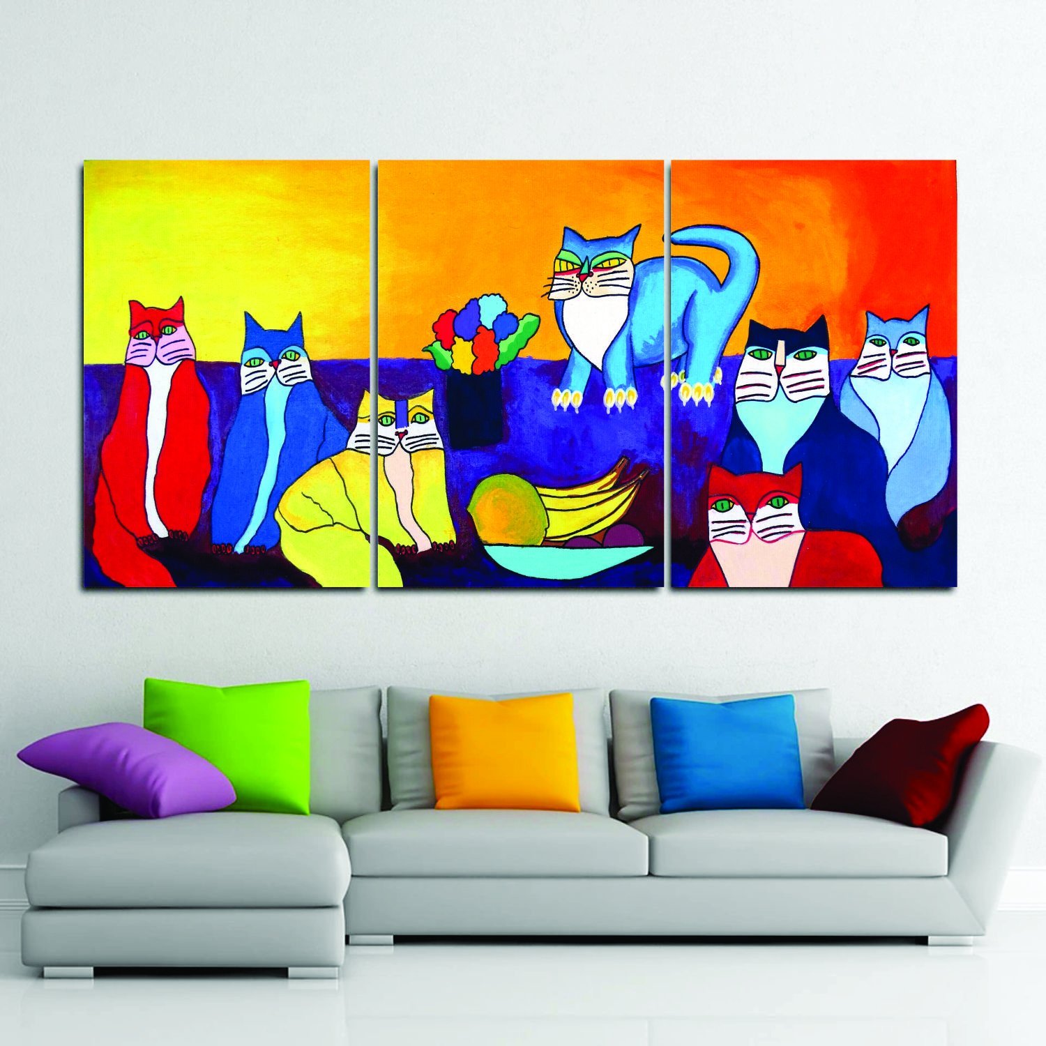 Conjunto com 3 Lindas Pinturas de Quadros Decorativos Pintado a Mão com 3 Unidades Medindo 90x60cm C