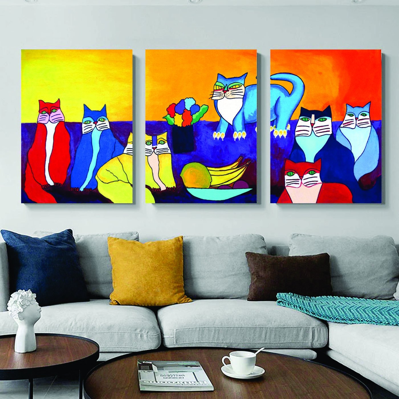 Conjunto com 3 Lindas Pinturas de Quadros Decorativos Pintado a Mão com 3 Unidades Medindo 90x60cm C - 3