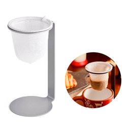 Mini Coador de Café Individual Prata Pressca. Suporte em Aço Resistente. Refil de Algodão. 15cm de a - 2