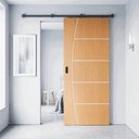 Ver imagem 1 de Porta Ipê Champanhe Friso 9 100x210cm c/ Kit Correr Sobrepor Preto