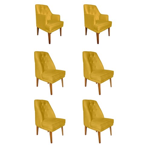 Kit 4 Cadeiras Paris + 2 Paris Retro Suede Mostarda Dominic Decor