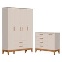 Ver imagem 1 de Jogo de Quarto Infantil Flip Guarda Roupa 4 Portas e Cômoda 1 Porta Areia Fosco - Reller Móveis