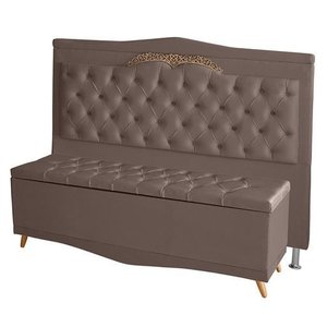 Kit Cabeceira de Cama Box e Calçadeira Baú Madri Queen 160 Cm Suede Rosê Eli Móveis e Decoração