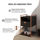 Ver imagem 3 de Mesa de Cabeceira Industrial Tókio com Gavetas em Ferro Cobre para Quarto - Tampo Preto