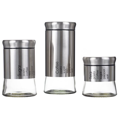 Kit Porta Mantimentos 3 Peça Vidro Organiza Cozinha PMT-001 PGB 3 Peças