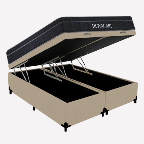 Kit Cama Box Baú Queen Royal Air Pillow Top Molas Ensacadas Antiácaro Royal Sleep
