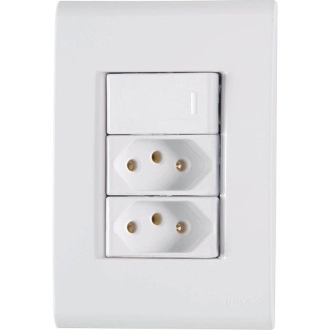 Placa 4x2 + 1 Interruptor Simples e 2 Tomadas 2p+t 20a-250v Branco Branco - 250v