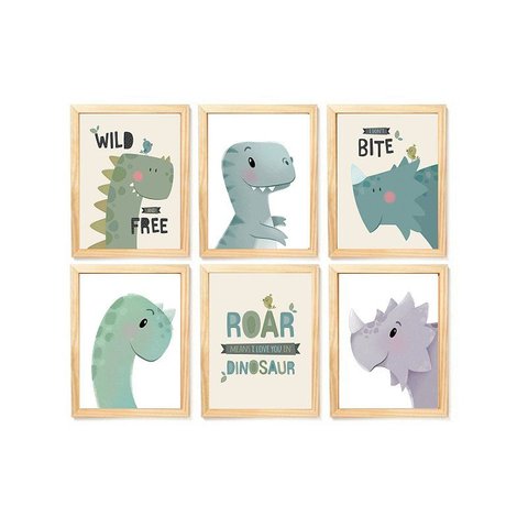 Kit Quadro Dinossauro Bebê Infantil Decorativo Quarto Criança Enxoval Bebê