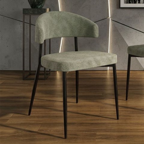 Cadeira Estofada para Sala de Jantar Serena Preto C01 Bouclê Verde - Lyam Decor