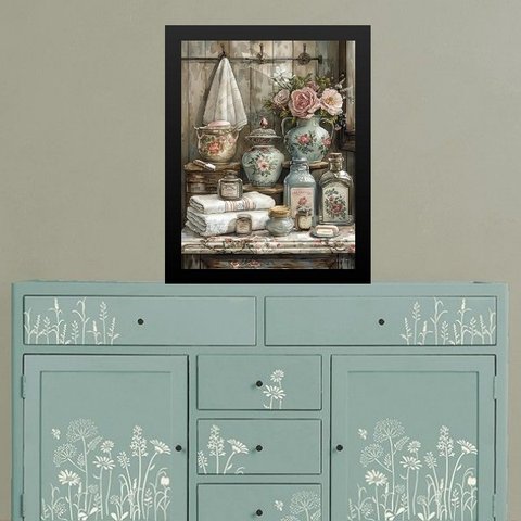 Quadro Decorativo Retrô Banheiro Antigo 45x34cm:moldura Preta