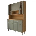Ver imagem 1 de Armário de Cozinha com Balcão Sansa 8 Portas 2 Gavetas com Vidro Freijó/gris - Panorama Móveis