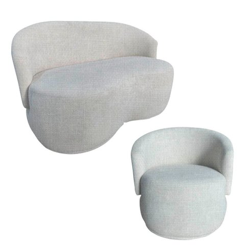 Kit Namoradeira + Poltrona Decorativa Beatriz Orgânica Linho Bege