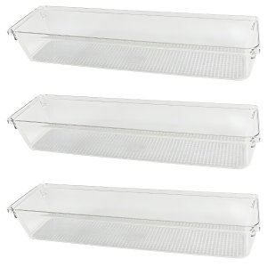 Kit com 3 Organizadores de Gavetas Transparente 30x8 - Praticidade e Elegância
