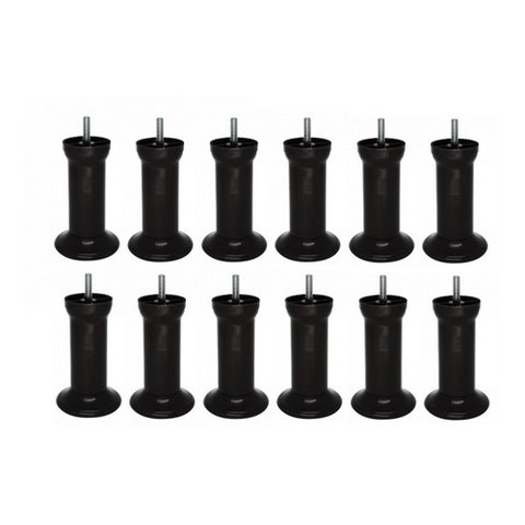 Kit com 12 Pés para Cama Box ou Baú Queen King Plástico Ultra Resistente Varian Preto 13cm Altura