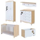 Ver imagem 2 de Quarto Infantil 5 Peças com Berço Guarda Roupa Cômoda Prateleira Caixa Organizadora MDP Carvalho