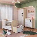 Ver imagem 1 de Quarto Infantil 5 Peças com Berço Guarda Roupa Cômoda Prateleira Caixa Organizadora MDP Carvalho