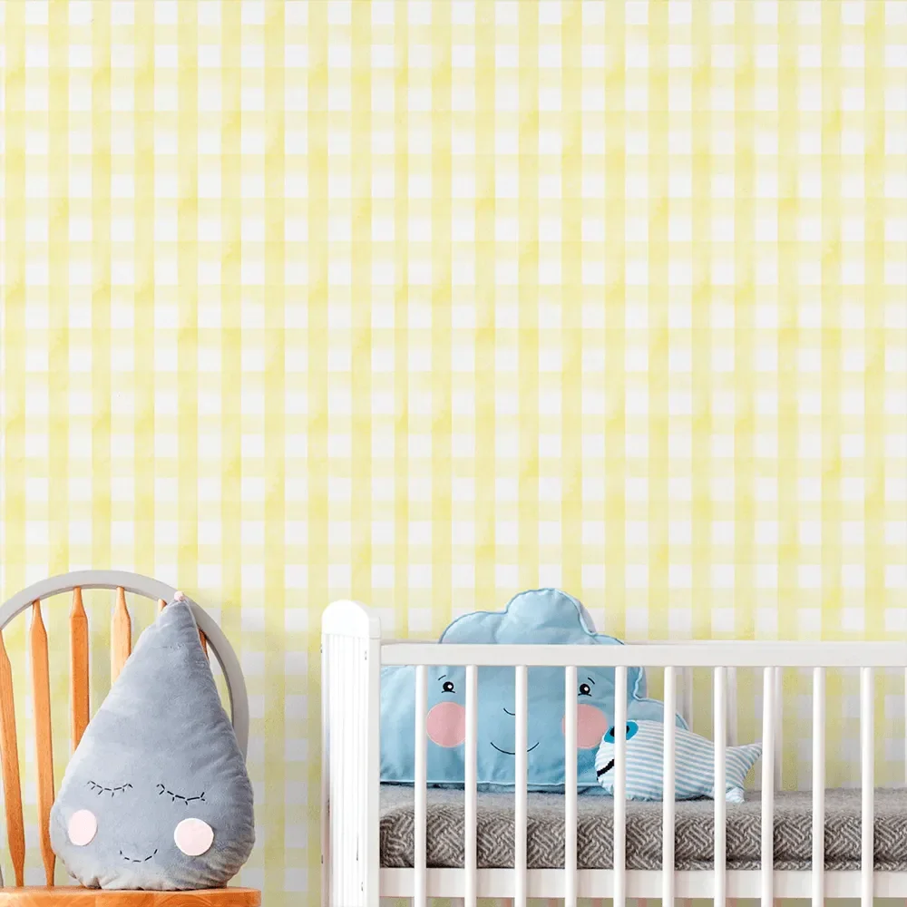 Papel de Parede Adesivo Xadrez Amarelo Lavável Fosco 3m