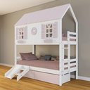 Ver imagem 1 de Beliche Casinha Bela com Coração 2 Gavetas Rosa Kit Escada/escorregador - Madeira Maciça Branco/