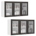 Ver imagem 1 de Conjunto 2 Armários de Cozinha Aéreos Itatiaia Aço 3 Portas Com Vidro Florença Grafite/Branco