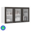 Ver imagem 2 de Conjunto 2 Armários de Cozinha Aéreos Itatiaia Aço 3 Portas Com Vidro Florença Grafite/Branco