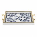 Ver imagem 3 de Bandeja Decorativa Branca com Detalhes Azul e Dourado 30x45cm