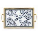 Ver imagem 1 de Bandeja Decorativa Branca com Detalhes Azul e Dourado 30x45cm