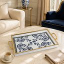 Ver imagem 2 de Bandeja Decorativa Branca com Detalhes Azul e Dourado 30x45cm