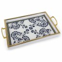 Ver imagem 5 de Bandeja Decorativa Branca com Detalhes Azul e Dourado 30x45cm