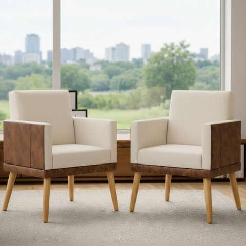 Kit 2 Poltronas Decorativa para Sala Recepção Escritório Assento Confortável Lis Suede e Corino