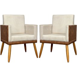 Kit 2 Poltronas Decorativas Lis Corino e Suede Cores Pé Palito 30cm - 1