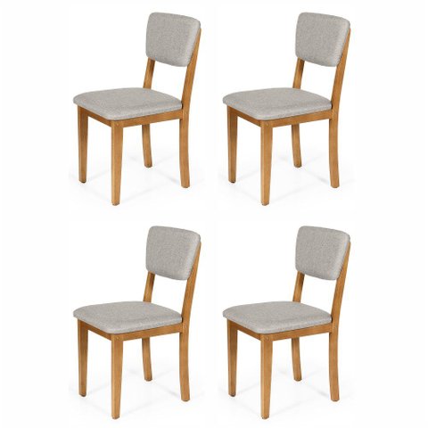 Kit 4 Cadeiras de Jantar Madeira Maciça Estofadas Ella Cinza Claro - Straub Web