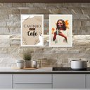 Ver imagem 1 de Kit 2 Quadros Cantinho do Café Cristão - Jesus 45x34cm - com Vidro:moldura Branca