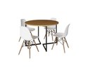 Ver imagem 2 de Mesa Industrial Base Ferro Preto em V Tampo 110cm Canela 4 Cadeiras Eames Madeira Assento Branco
